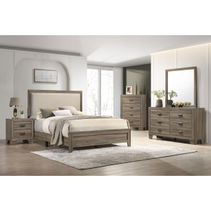 Millie - Twin 5 Piece Upholstered Bedroom Set - Warm Gray