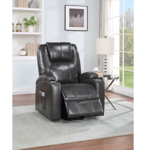 Evander - Recliner With Power Lift & Massage - Gunmetal Leather Aire