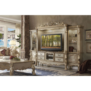 Dresden - Entertainment Center - Gold Patina & Bone