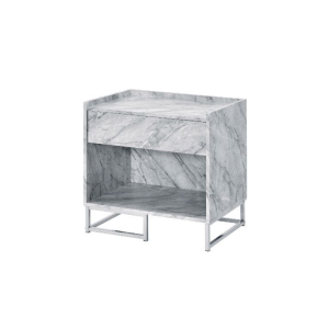 Azrael - Accent Table - White Printed Faux Marble & Chrome