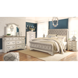 Realyn - 5 Pc. - Dresser, Mirror, California King Upholstered Sleigh Bed - Two-tone