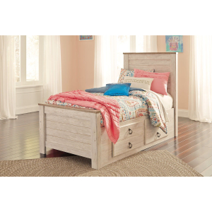 Willowton - Twin Panel Bed with 2 Storage Drawers - Whitewash
