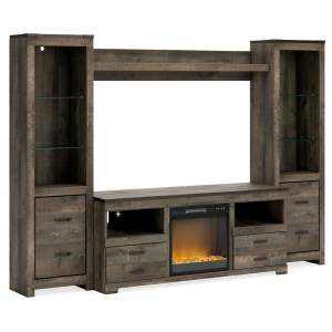 Trinell - 4-Piece Entertainment Center With 63## TV Stand And Glass/Stone Fireplace Insert - Brown