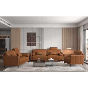Tussio - Loveseat With 5 Pillows - Saddle Tan Leather