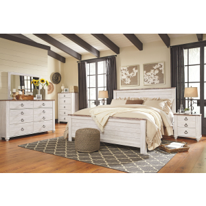 Willowton - 5 Pc. - Dresser, Mirror, California King Panel Bed - Whitewash