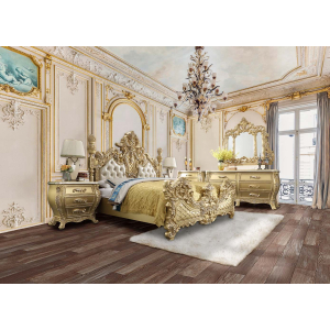 Cabriole - Eastern King Bed - Light Gold Synthetic Leather & Gold