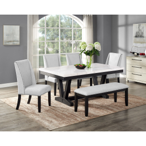 Varley - 6 Piece Dining Room Set With 4 Wing Dining Chairs & Bench - White / Gray