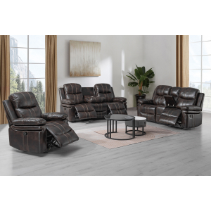 Kellen - Manual 3 Piece Sofa & Loveseat & Recliner - Brown