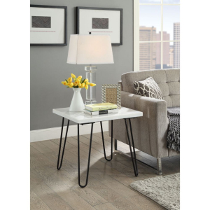 Telestis - End Table - White Marble Top & Black