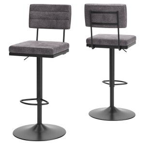 Strumford - Tall Swivel Barstool (Set of 2) with Cushioned Back - Gray / Black