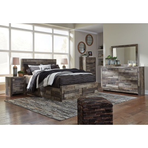 Derekson - 9 Pc. - Dresser, Mirror, Queen Panel Bed with 6 Storage Drawers, 2 Nightstands - Multi Gray