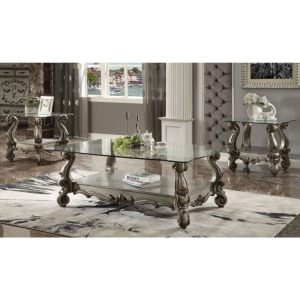 Versailles - End Table - Clear Glass & Antique Platinum