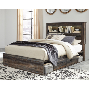 Drystan - Queen Bookcase Bed with 2 Side Drawers - Brown / Beige