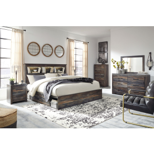 Drystan - King Bookcase Bed With 4 Storage Drawers - 9 Pc. - Dresser, Mirror, King Bed, 2 Nightstands - Multi