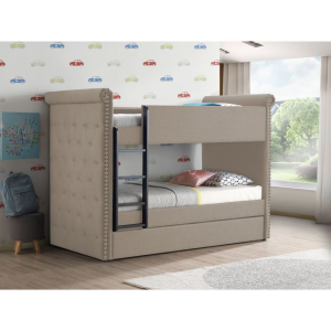 Romana II - Twin Over Twin Bunk Bed With Trundle - Beige Fabric