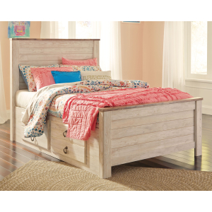 Willowton - Full Panel Bed with 2 Storage Drawers - Whitewash
