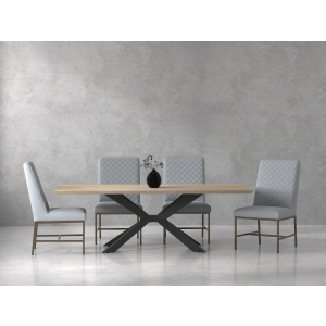 Crossings - Monaco Rectangular Dining Table With 4 Upholstered Chairs - Solid Mango / Pearl Silver