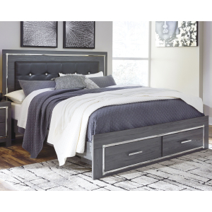 Lodanna - King Panel Bed with 2 Storage Drawers - Gray