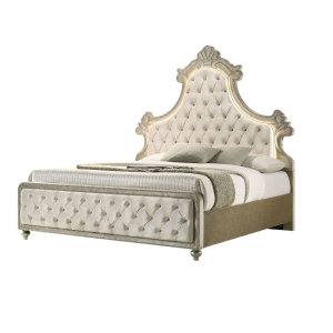Lucienne - Eastern King Bed With LED - Beige Velvet