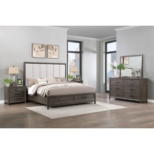 Landon - 6/6 Eastern King 5 Piece Bedroom Set (Bed, Dresser, Mirror, 2 Nightstands) - Gray