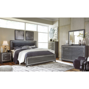 Lodanna - 7 Pc. - Dresser, Mirror, King Panel Bed, 2 Nightstands - Gray