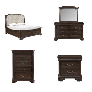 Lyndhurst - 6/6 Eastern King 5 Piece Bedroom Set (Bed, Dresser, Mirror, Chest, Nightstand) - Walnut