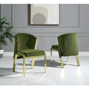 Fallon - Side Chair (Set of 2) - Green Velvet & Mirrored Gold