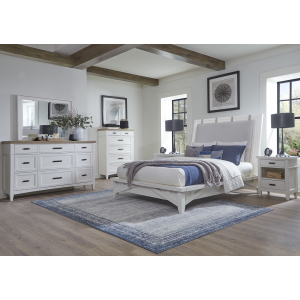 Americana Modern Bedroom - King Platform Bed 2 Nightstands Dresser With Mirror And Chest - Cotton