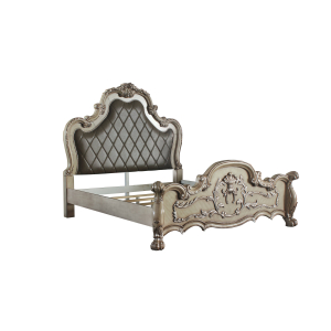 Dresden - 76## California King Bed - Synthetic Leather & Vintage Bone White