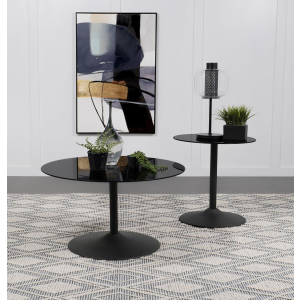 Ganso - 2 Piece Round Glass Top Coffee And End Table Set - Black
