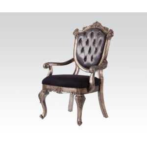 Chantelle - Arm Chair (Set of 2) - Silver Gray Silk-Like Fabric & Antique Platinum