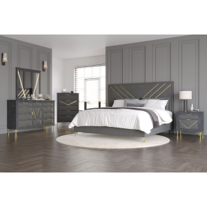 Symmetry - Queen 5 Piece Bedroom Set (Bed, Dresser, Mirror, Chest, Nighstand) - Gray