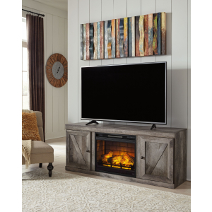 Wynnlow - TV Stand With Faux Firebrick Fireplace Insert - Gray