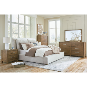 Cabalynn - 4 Pc. - Dresser, Mirror, California King Upholstered Bed - Light Brown