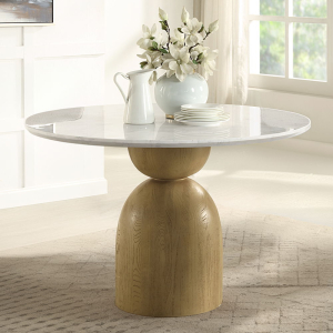 Kala - Round Dining Table With Marble Top - Natural Marble Top & Oak