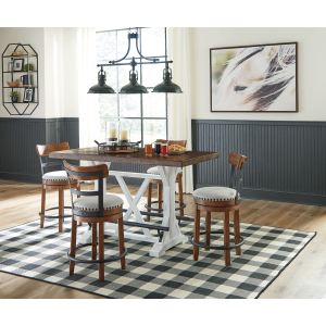 Valebeck - 5 Pc. - Counter Table, 4 Upholstered Barstools - White