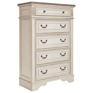 Realyn - Five Drawer Chest - White / Brown / Beige