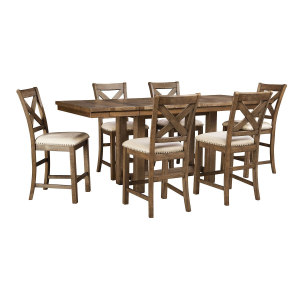 Moriville - 7 Pc. - Counter Extension Table, 6 Barstools - Dark Gray
