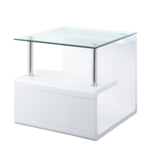 Nevaeh - End Table - Clear Glass Top & White High Gloss