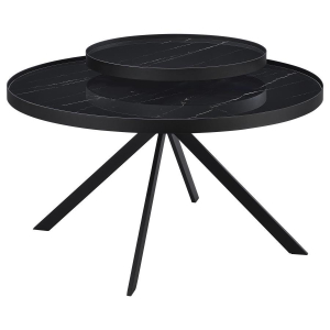 Briggs - Round Marble Printed Glass Top Coffee Table - Black