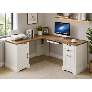 Office Desk L-Shape with Lockable Drawer