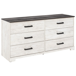 Shawburn - White / Black / Gray - Six Drawer Dresser - Pewter-tone pulls