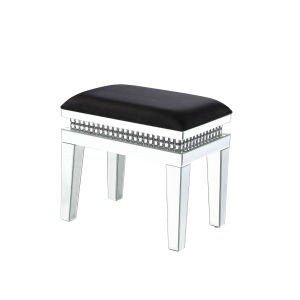 Lotus - Vanity Stool - Black Fabric, Mirrored & Faux Crystals