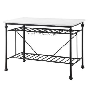 Mera - Kitchen Island - White Marble & Gray Finish
