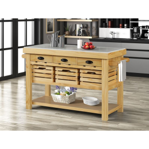 Grovaam - Kitchen Island - Marble & Natural Finish
