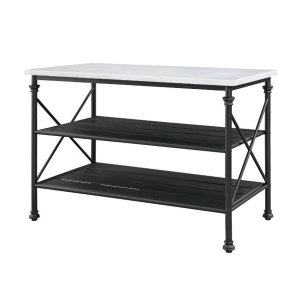 Brahm - Kitchen Island - White Marble & Gray Finish