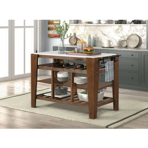 Alaroa - Kitchen Island - Marble & Rustic Brown Finish