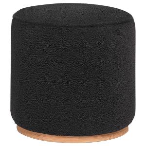 Zena - Faux Sheepskin Upholstered Round Ottoman - Black