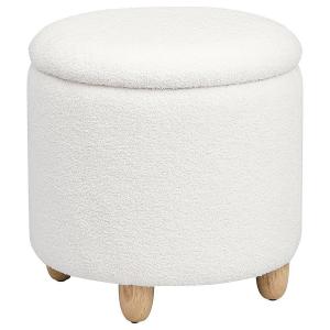 Valia - Faux Sheepskin Upholstered Round Storage Ottoman - Ivory