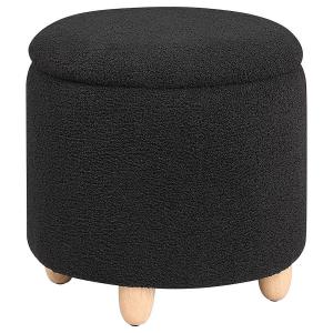 Valia - Faux Sheepskin Upholstered Round Storage Ottoman - Black